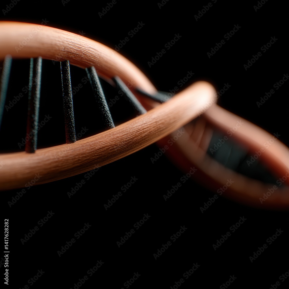 Poster a close-up view of a dna double helix structure, highlighting its twisted shape and intricate detail