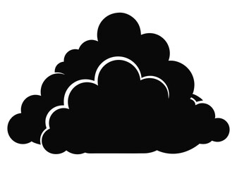 Fluffy Cumulus Clouds Black and White Silhouette Illustration, Cumulus Clouds Vector Silhouette Illustration in Black and White