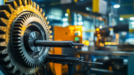 Obraz premium Close-up view of vibrant industrial machinery gears Generative AI