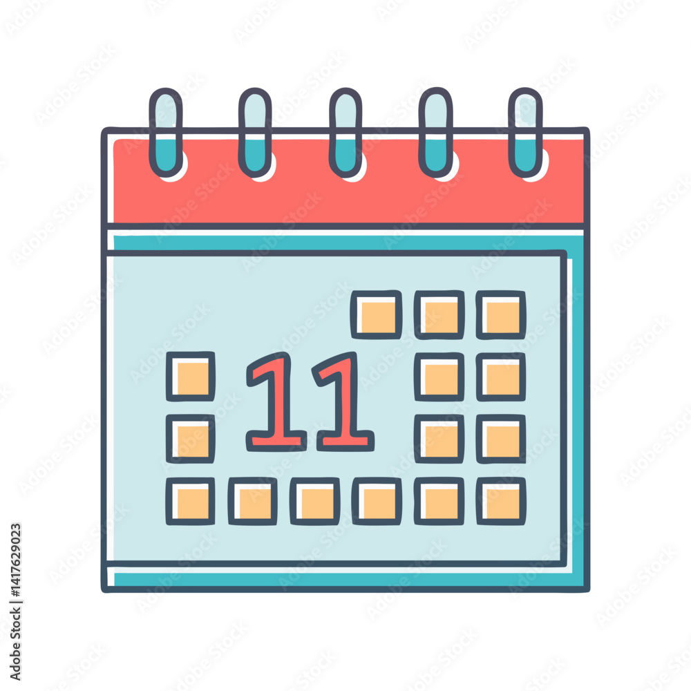 Poster stylized calendar showing the eleventh day of the month with grid