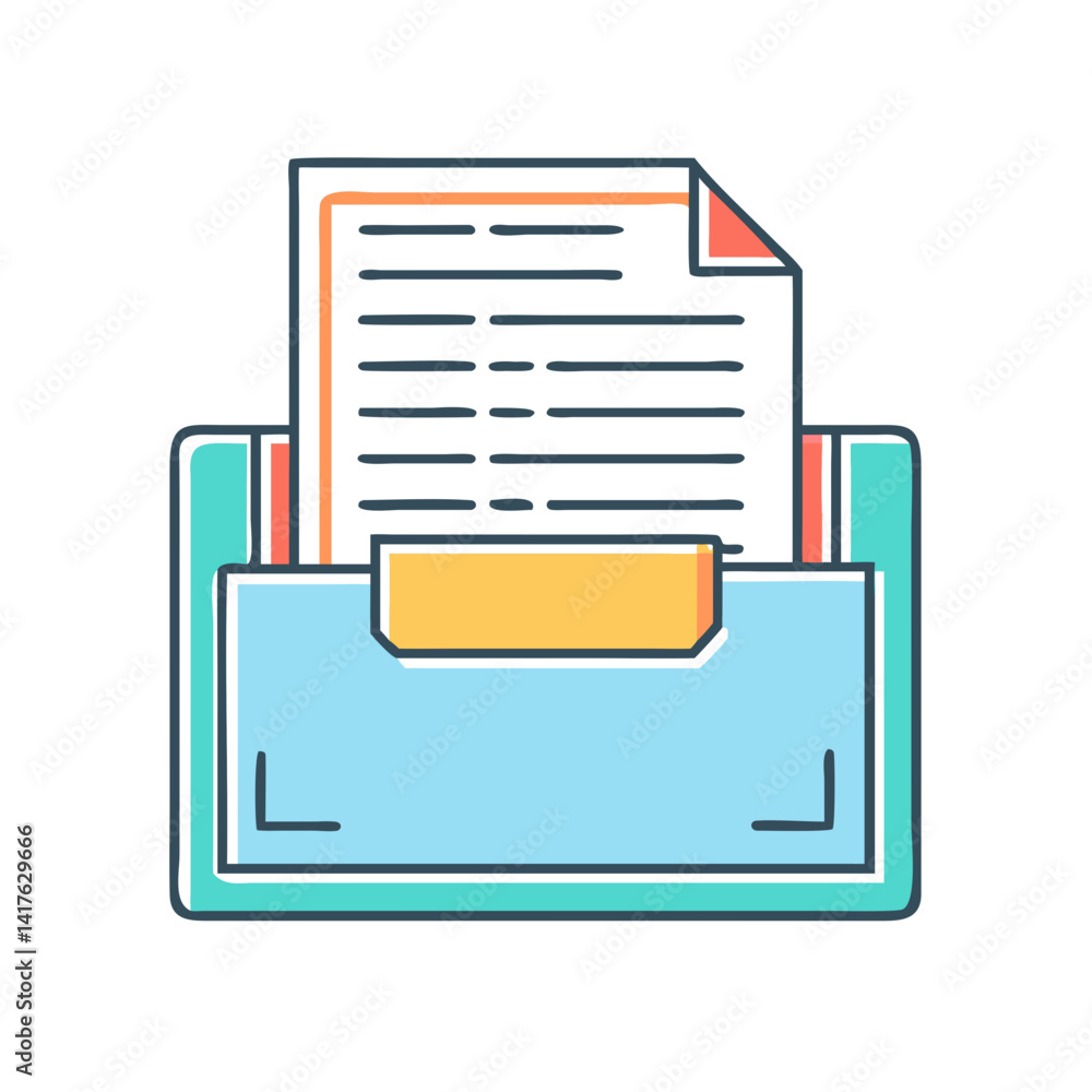 Poster colorful illustration of a file folder with documents inside for organizing