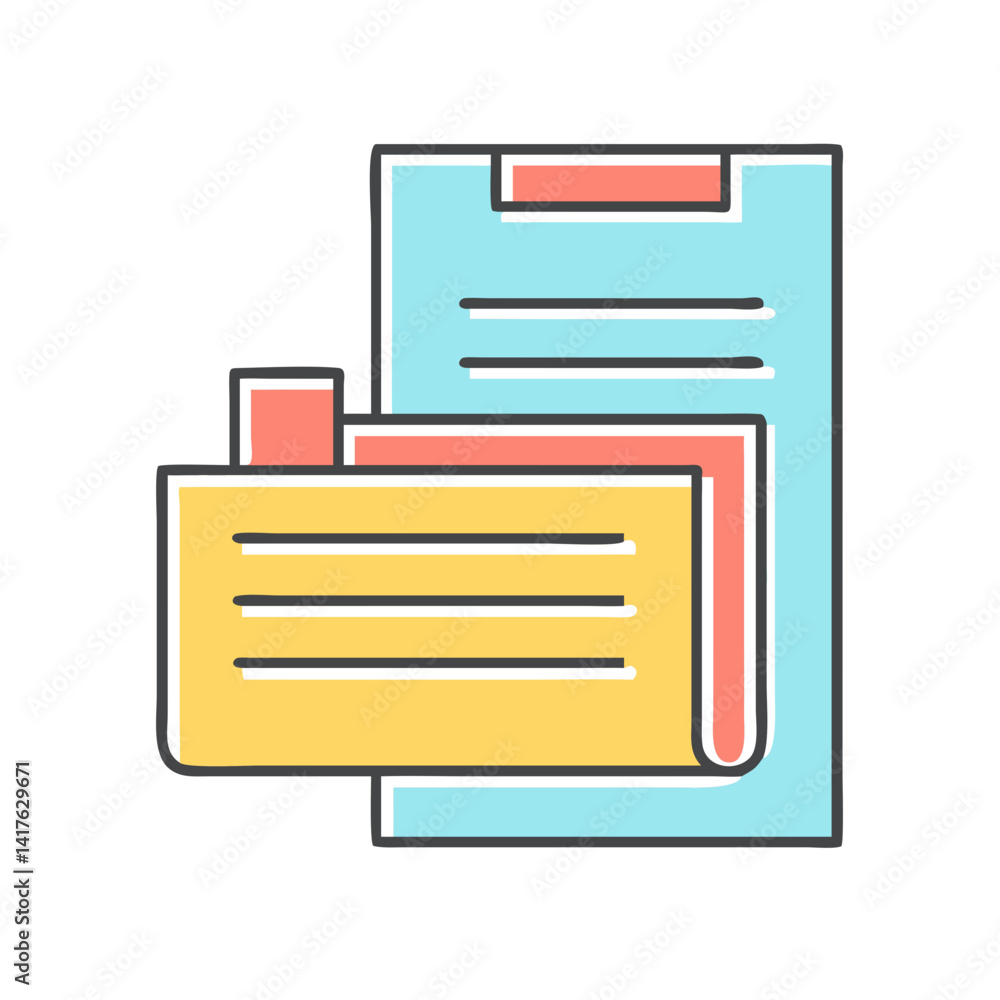 Poster documents with sticky notes and clipboards for task management and organization