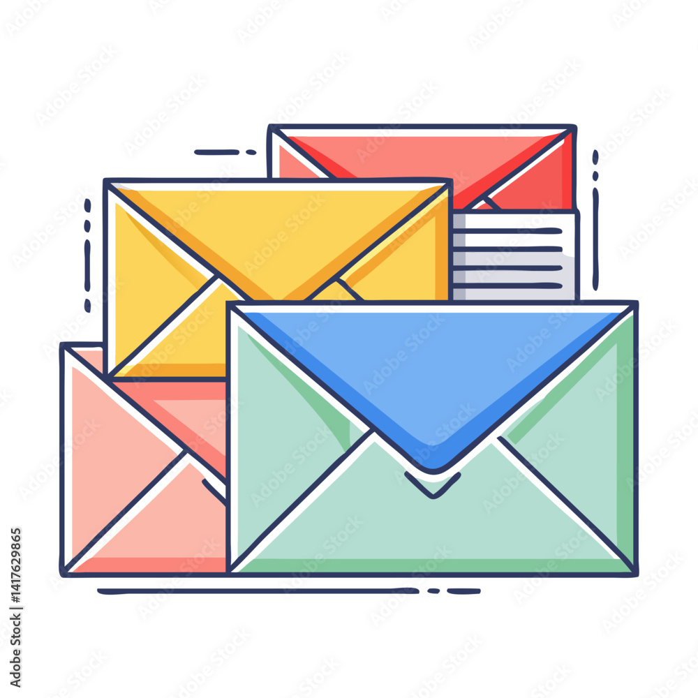 Aufkleber illustration of stacked colorful envelopes, representing inbox messages and communication