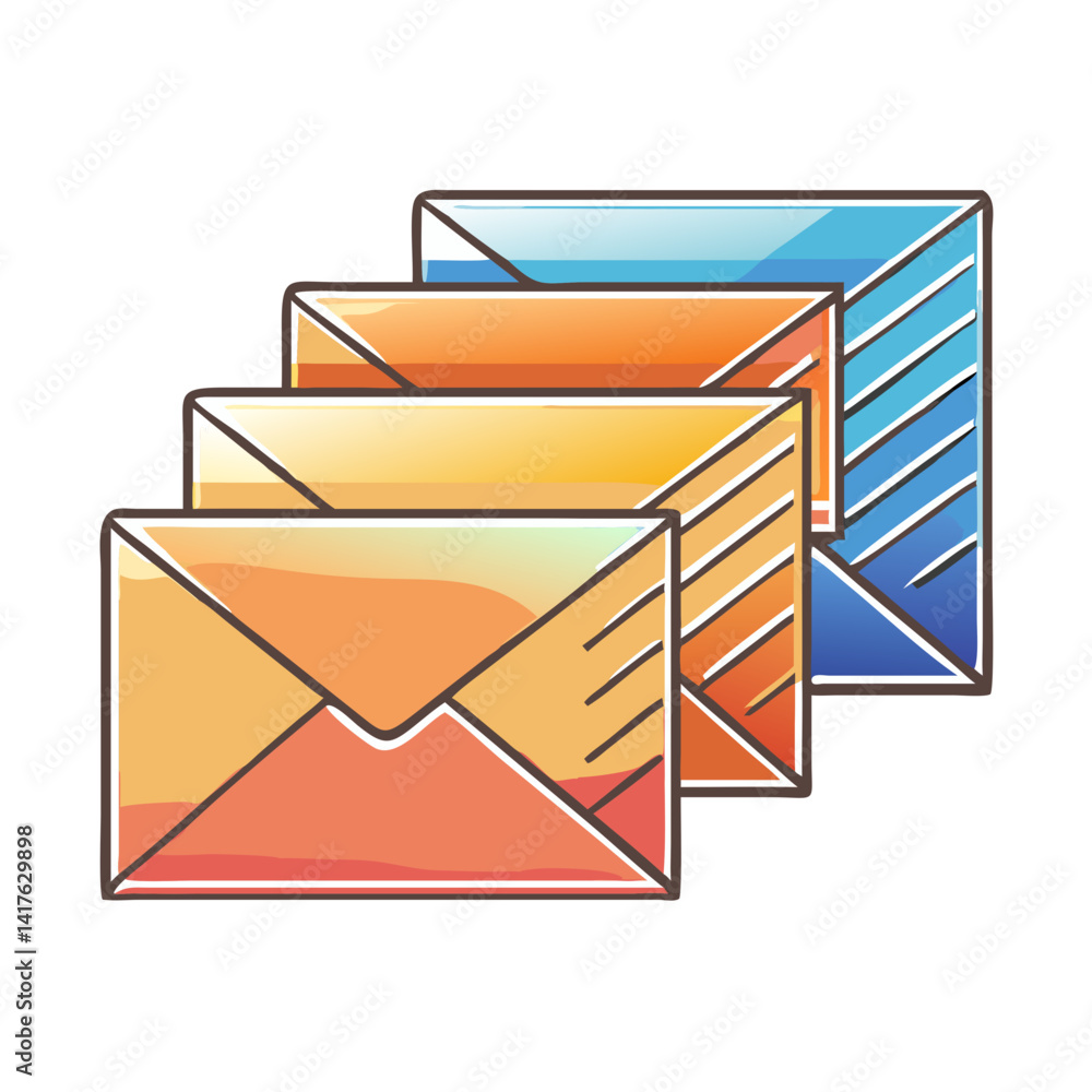 Poster stack of colorful envelopes representing email communication and information sharing