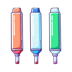 Cartoon illustration of colorful highlighters in a row, perfect for office supplies