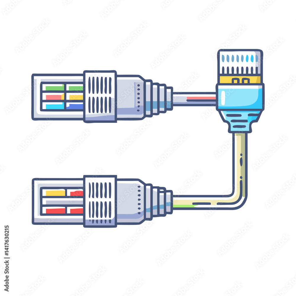 Poster vector illustration of two ethernet cable connectors, illustrating networking and data transfer