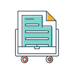 Icon of documents or files on a rolling cart with wheels