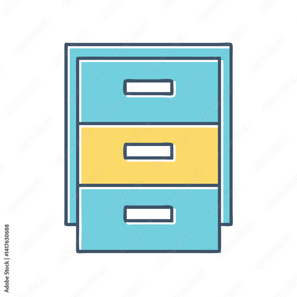 Poster stylized image of a three drawer filing cabinet with unique colors