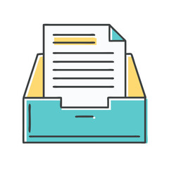 Office document organizer with a blue drawer, yellow accents and shadow