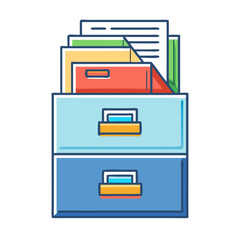 Two Drawer Filing Cabinet Illustration with Folders and Documents Inside