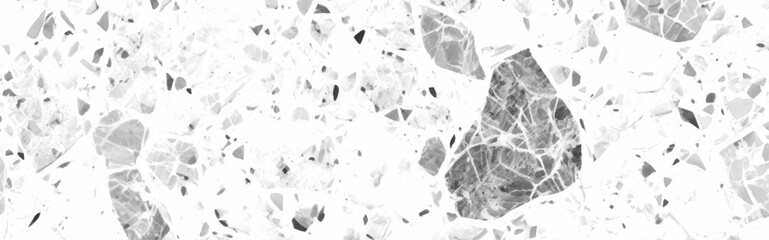 Abstract white and gray terrazzo flooring texture polished stone pattern old surface marble for background. Wall and floor luxury terrazzo texture gray and black of stone granite white background.	
