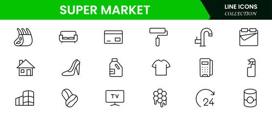 Supermarket Shopping E-commerce line icons set. Shopping Online shopping thin line icons. E-commerce symbols collection. 