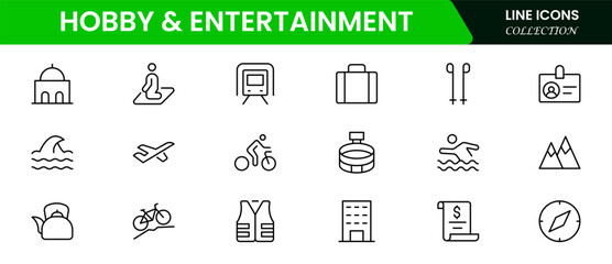 Hobby and Entertainment linear icon collection. Hobby, and Entertainment icons. Thin line icons collection. Vector illustration