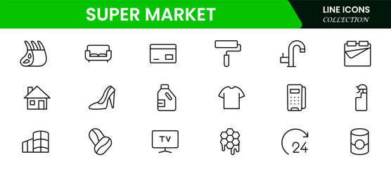 Supermarket Shopping E-commerce line icons set. Shopping Online shopping thin line icons. E-commerce symbols collection. 