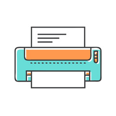 A minimalist illustration of a printer with paper in a flat design style