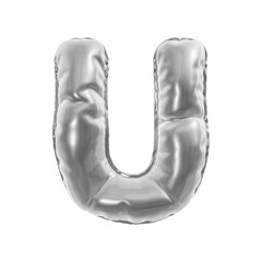 INFLATED 3D LETTER ISOLATED ON WHITE, PNG TRANSPARENT alphabet png 3D RENDERING, SILVER COLOR