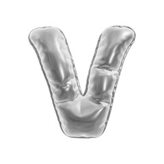 INFLATED 3D LETTER ISOLATED ON WHITE, PNG TRANSPARENT alphabet png 3D RENDERING, SILVER COLOR
