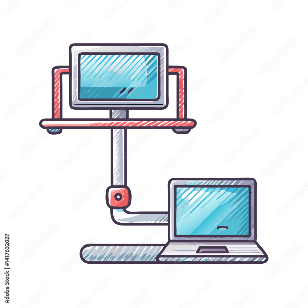 Poster digital connection between devices depicts interconnectivity and modern communication systems