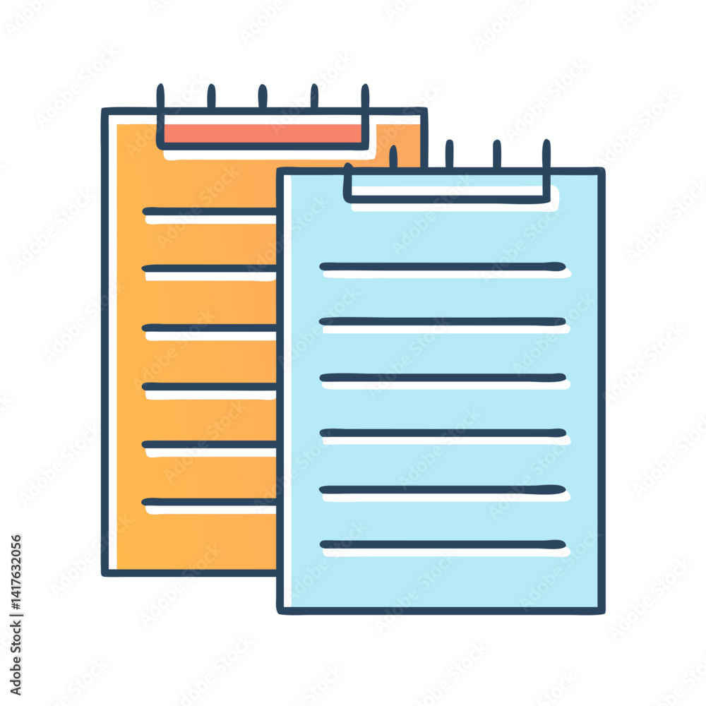 Poster two colorful notepads with blank lined pages stacked on top of each other