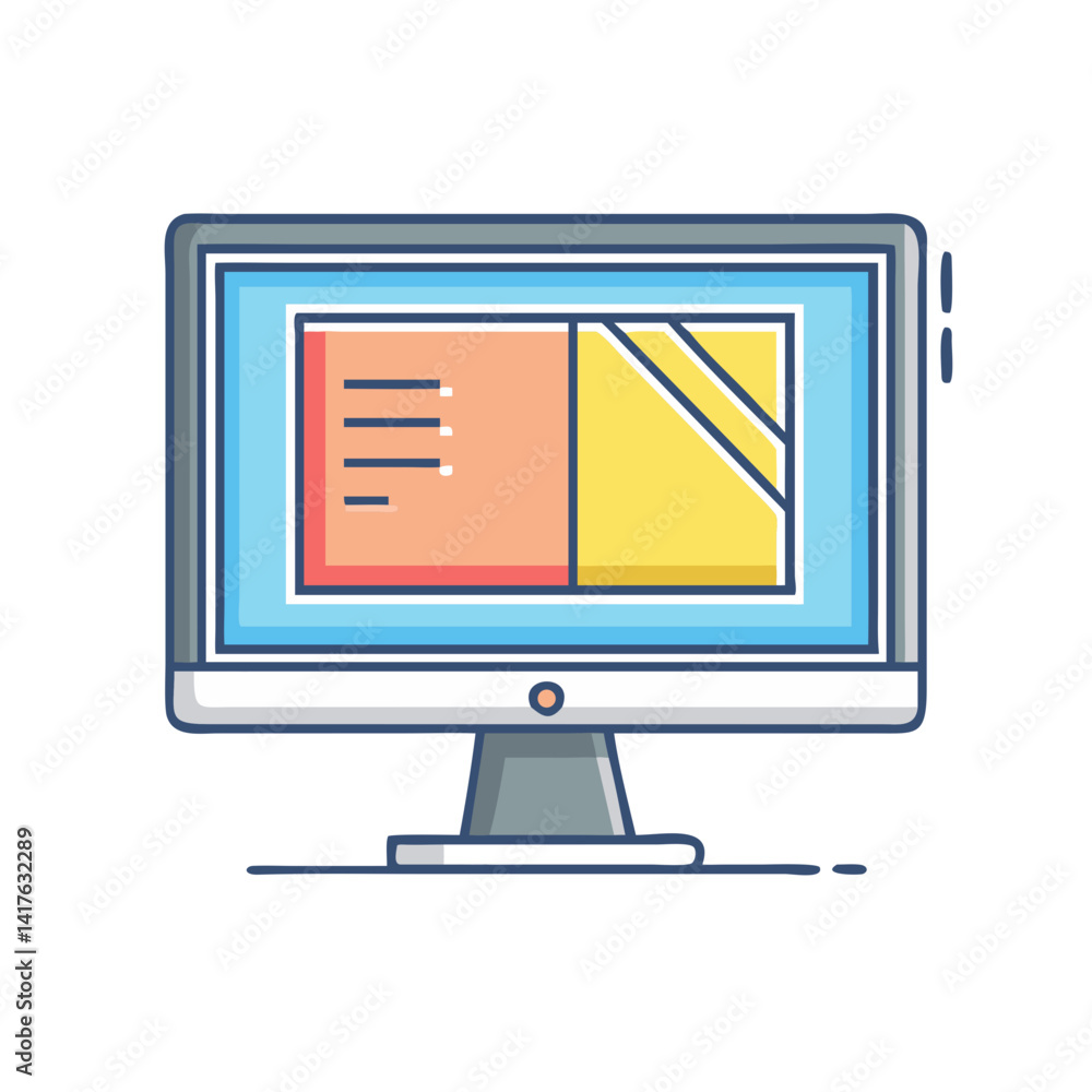 Poster cartoon drawing of a desktop computer monitor with user interface elements