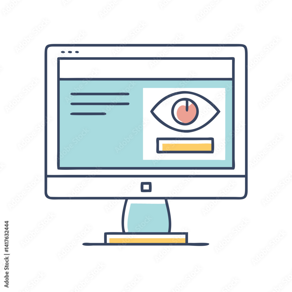 Poster desktop computer icon with eye symbolizing surveillance and monitoring online activity