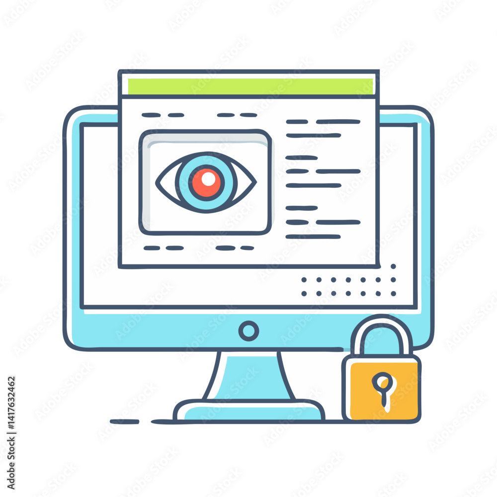 Poster computer display screen showing security measures against cyber spying and attacks