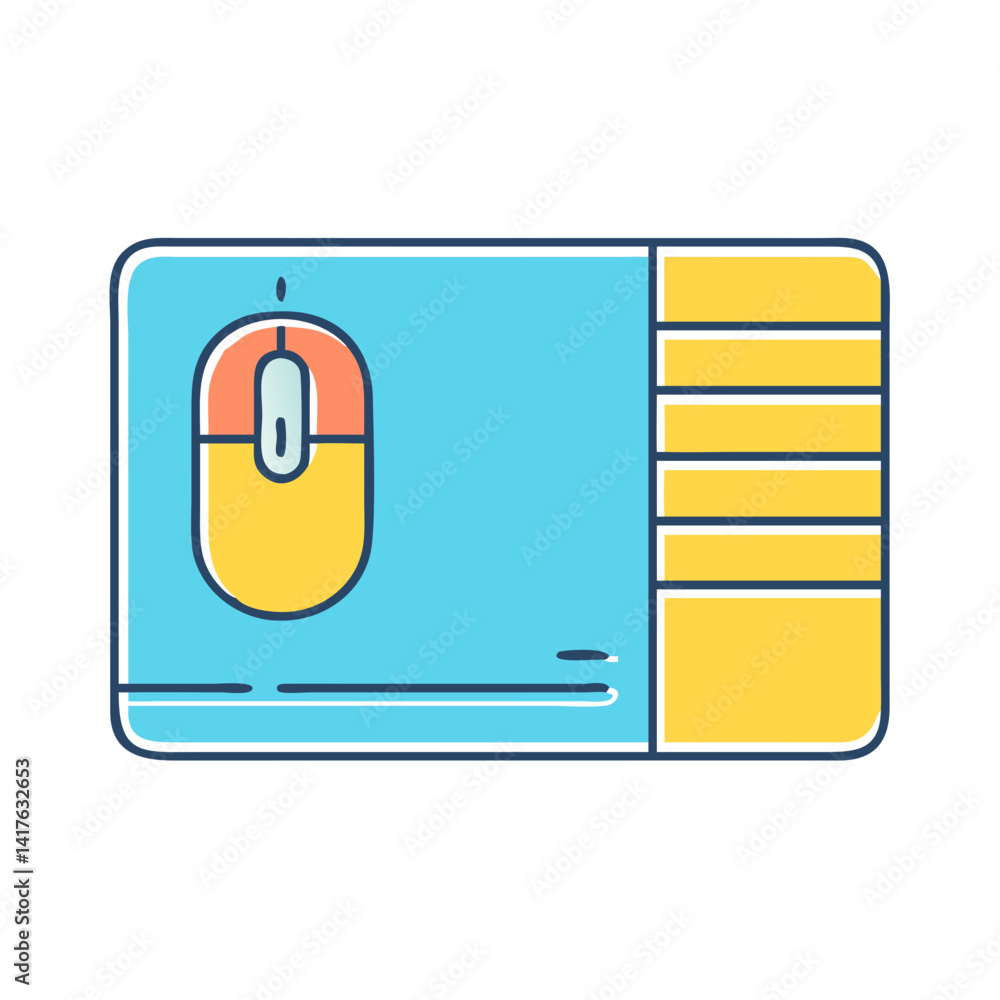 Poster cartoon styled illustration of a computer mouse with data tabs on screen