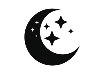 Naklejka premium Crescent Moon and Stars Minimal Vector