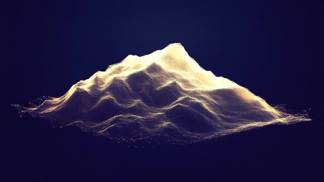 Abstract glowing mountain range formed by lines and dots on a dark background