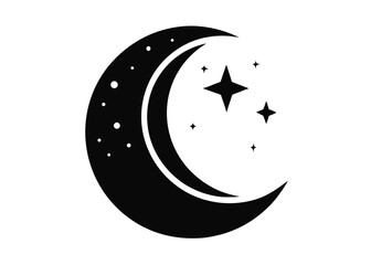 Crescent Moon and Stars Minimal Vector
