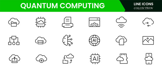 Quantum computing icons set. style icons with various colors. For signs, symbols, web design, or web graphics. Vector illustration web line icon collection