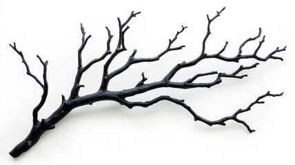 Fototapeta premium Black silhouette of a dry tree branch isolated on a white background