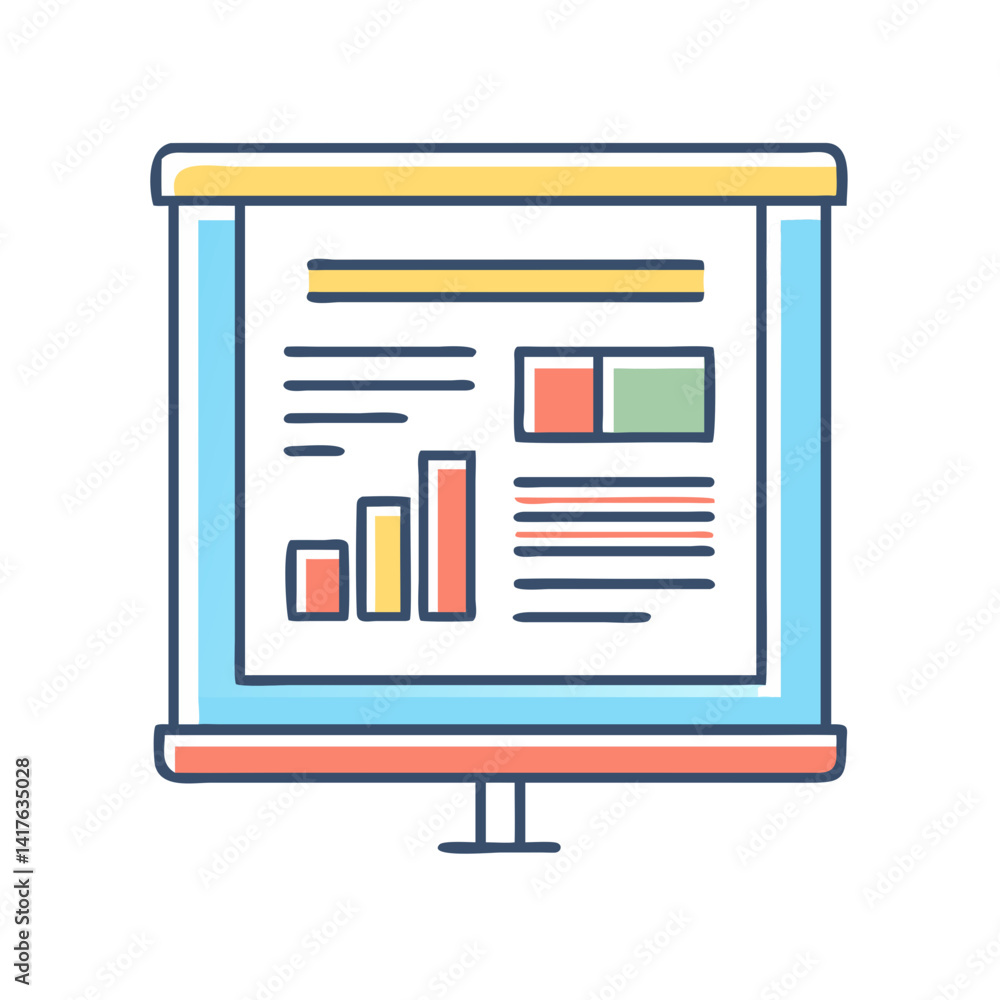 Poster presentation board with charts and text showing business growth trends