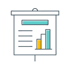 Presentation board displaying a rising bar graph and summarized bullet points