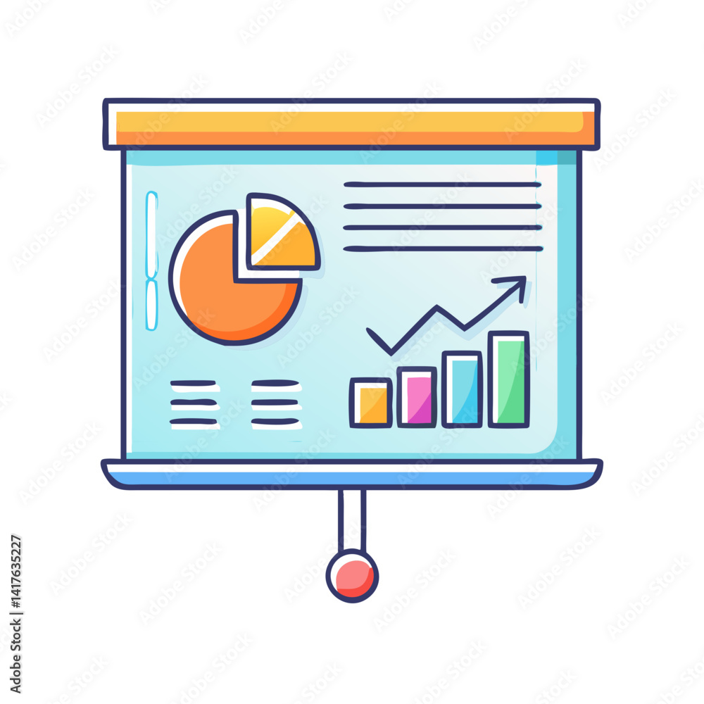 Poster presentation of sales data with pie chart and bar graph depiction