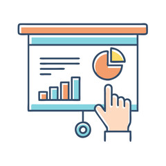 Hand Interacting with a Presentation Displaying Data Charts and Information