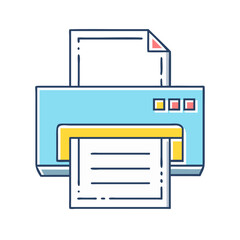 Stylized light blue and yellow printer with paper being printed out