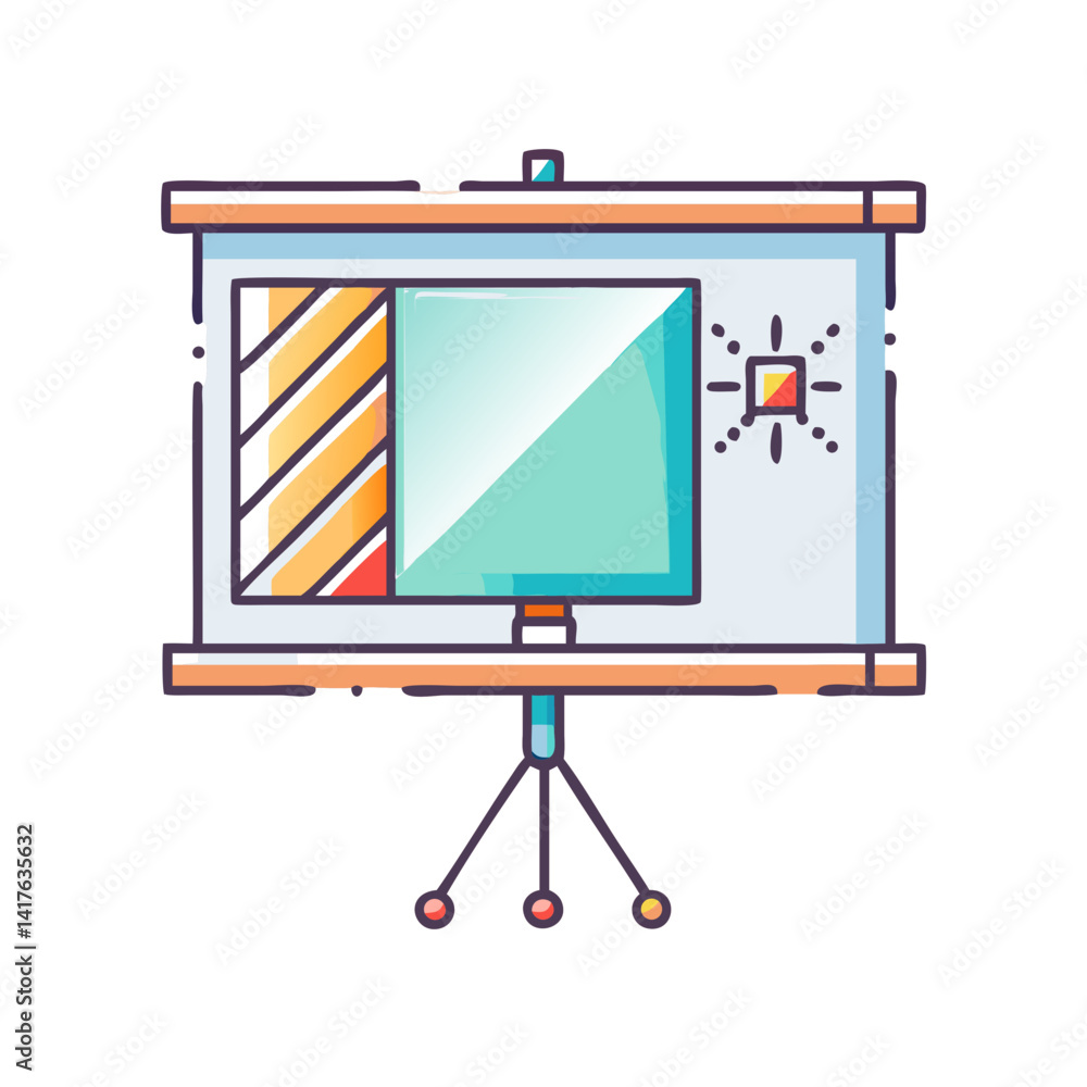 Poster cartoonish presentation board with data visualization and tripod stand style