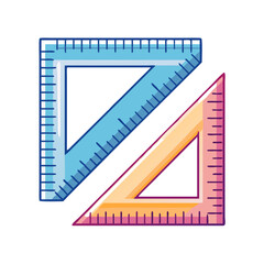 Two Cartoon Triangle Rulers in Blue and Yellow for School or Office Use