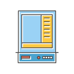 Colorful cartoon illustration of an older medical diagnostic or laboratory instrument
