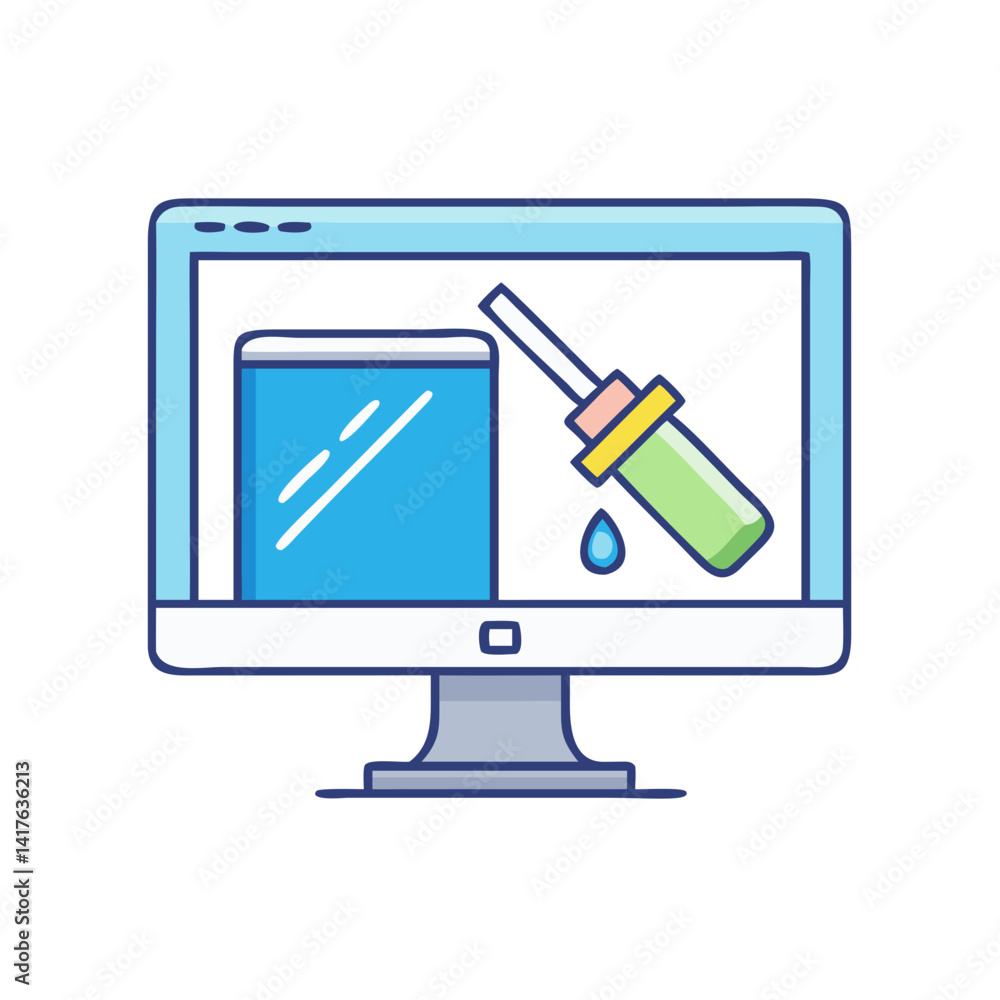 Aufkleber colorful flat design illustration of computer screen showing dropper adding liquid