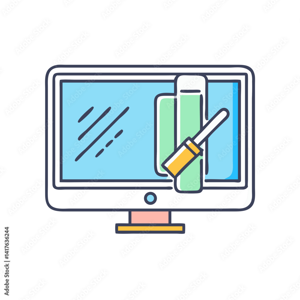 Aufkleber stylized computer screen with code and a stylus, showing digital artistry
