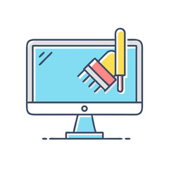 Stylized illustration of a computer monitor displaying tools for graphic design