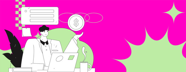 Flat vector illustration of business people operating work scene
