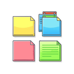 Colorful Set of Cartoon Sticky Notes and Documents for Office Work