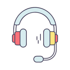 Illustration of a light blue headset with a microphone and colorful accents