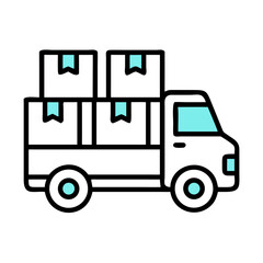 Delivery Truck with Box Symbols Icon Design