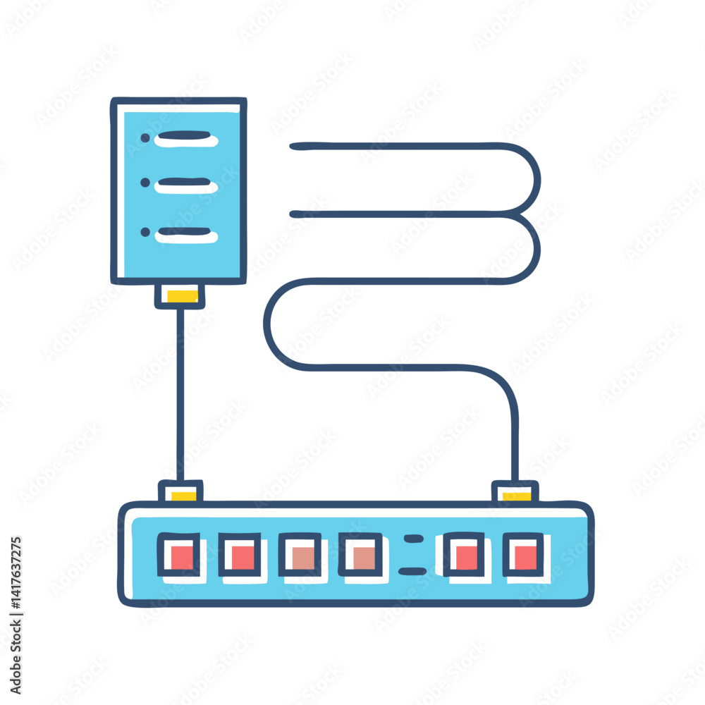 Poster schematic diagram of a computer network connection with server and router