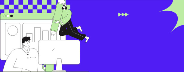 Flat vector illustration of business people operating work scene
