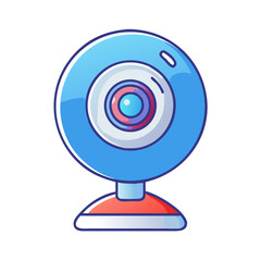 Colorful Blue and Red Round Webcam with Stand for Video Conferencing